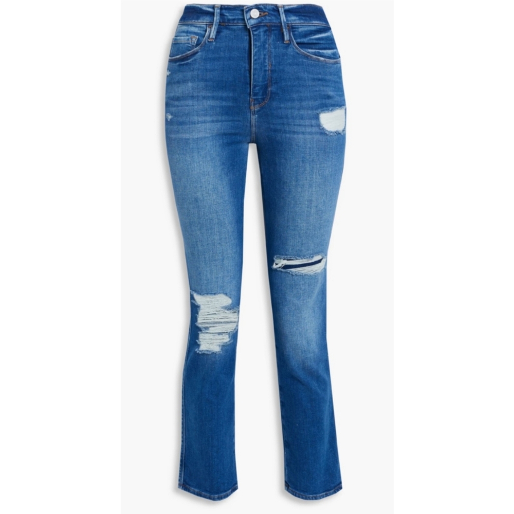 Frame Denim Le Sylvie Slender Straight Distressed Slim-leg Jeans SZ 28